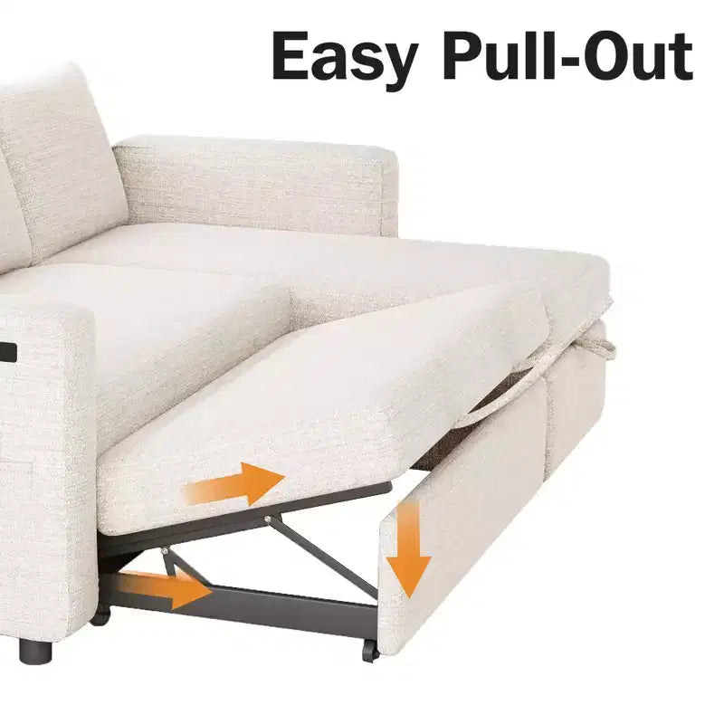 Canapé convertible Dyonery - Canapé-lit 2-en-1 avec rangement et méridienne, canapé sectionnel en chenille avec ports USB, assemblage sans outils