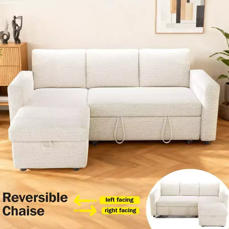 Canapé convertible Dyonery - Canapé-lit 2-en-1 avec rangement et méridienne, canapé sectionnel en chenille avec ports USB, assemblage sans outils