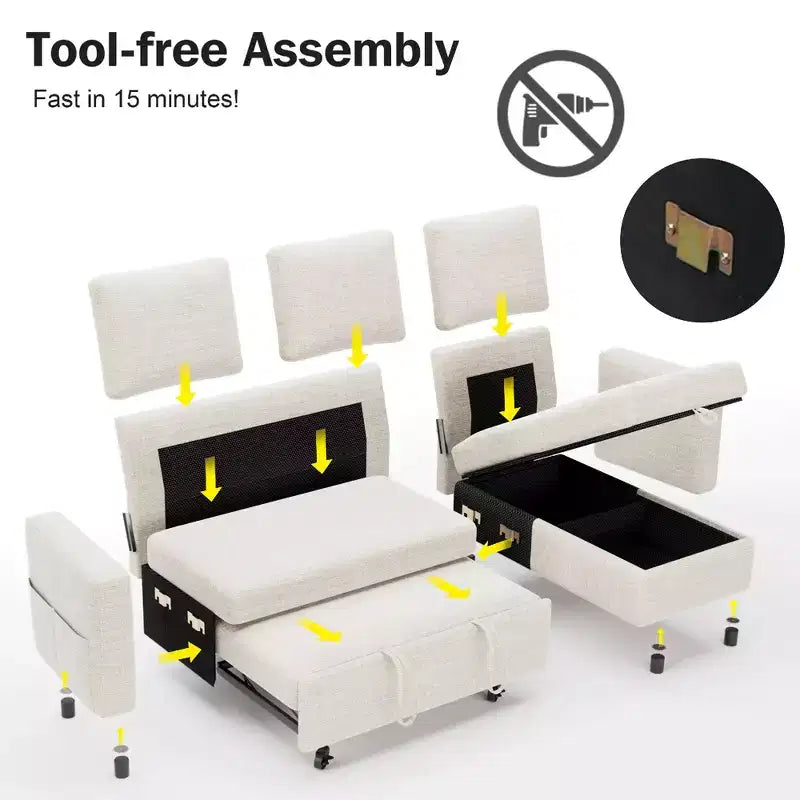 Canapé convertible Dyonery - Canapé-lit 2-en-1 avec rangement et méridienne, canapé sectionnel en chenille avec ports USB, assemblage sans outils