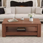 Table basse rectangulaire en bois Ora Maison Modern, table d'appoint industrielle à 2 niveaux, Noyer