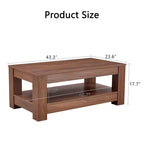 Table basse rectangulaire en bois Ora Maison Modern, table d'appoint industrielle à 2 niveaux, Noyer