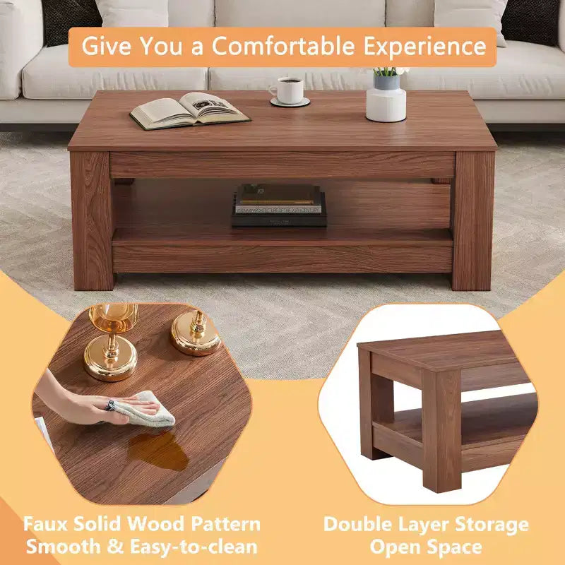 Table basse rectangulaire en bois Ora Maison Modern, table d'appoint industrielle à 2 niveaux, Noyer