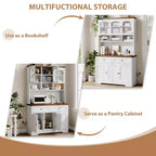 71 armoire de garde-manger avec station de chargement, grande armoire de rangement de cuisine avec support pour micro-ondes, buffet de cuisine de style ferme avec tiroirs de rangement