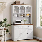 71 armoire de garde-manger avec station de chargement, grande armoire de rangement de cuisine avec support pour micro-ondes, buffet de cuisine de style ferme avec tiroirs de rangement