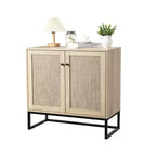 Lot de 2 armoires de rangement, buffet en rotin avec portes décoratives, meuble de cuisine multifonctionnel en chêne clair