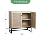 Lot de 2 armoires de rangement, buffet en rotin avec portes décoratives, meuble de cuisine multifonctionnel en chêne clair