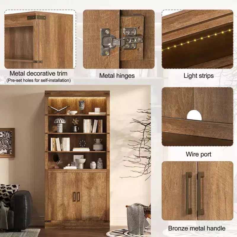 GDFStudio Lancelot - Bibliothèque haute de 212 cm style ferme avec 2 portes