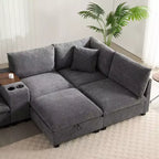 Canapé d'angle en chenille Whisen et ensemble de canapés douillets Cloud avec table escamotable, porte-gobelets et accoudoir de rangement