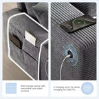 Canapé d'angle en chenille Whisen et ensemble de canapés douillets Cloud avec table escamotable, porte-gobelets et accoudoir de rangement