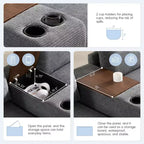Canapé d'angle en chenille Whisen et ensemble de canapés douillets Cloud avec table escamotable, porte-gobelets et accoudoir de rangement