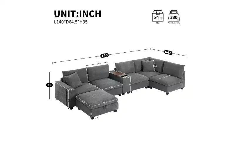 Canapé d'angle en chenille Whisen et ensemble de canapés douillets Cloud avec table escamotable, porte-gobelets et accoudoir de rangement