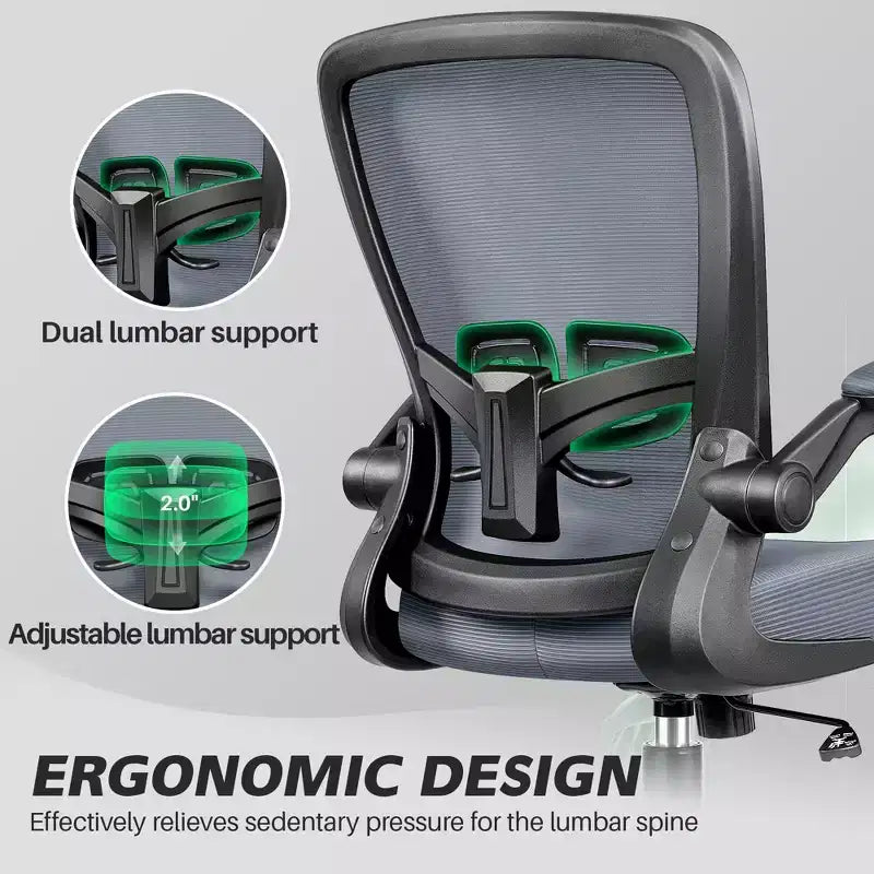 Chaise de bureau ergonomique KERDOM, Chaise d'ordinateur en maille, avec soutien lombaire, accoudoirs rotatifs et réversibles, réglable en hauteur
