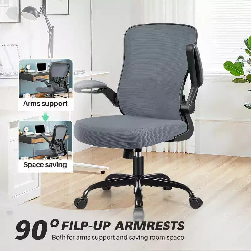 Chaise de bureau ergonomique KERDOM, Chaise d'ordinateur en maille, avec soutien lombaire, accoudoirs rotatifs et réversibles, réglable en hauteur