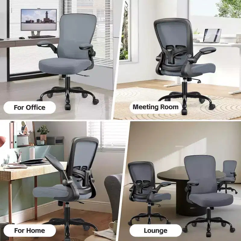 Chaise de bureau ergonomique KERDOM, Chaise d'ordinateur en maille, avec soutien lombaire, accoudoirs rotatifs et réversibles, réglable en hauteur