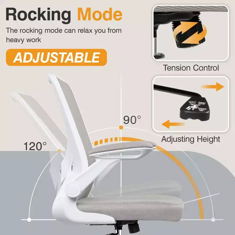 Chaise de bureau ergonomique KERDOM, Chaise d'ordinateur en maille, avec soutien lombaire, accoudoirs rotatifs et réversibles, réglable en hauteur