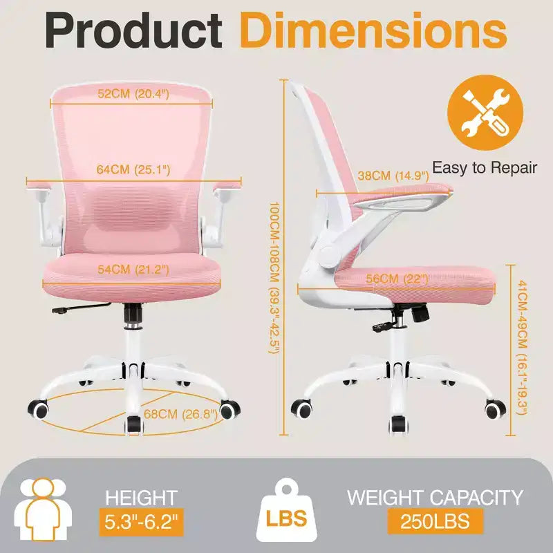 Chaise de bureau ergonomique KERDOM, Chaise d'ordinateur en maille, avec soutien lombaire, accoudoirs rotatifs et réversibles, réglable en hauteur