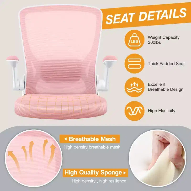 Chaise de bureau ergonomique KERDOM, Chaise d'ordinateur en maille, avec soutien lombaire, accoudoirs rotatifs et réversibles, réglable en hauteur