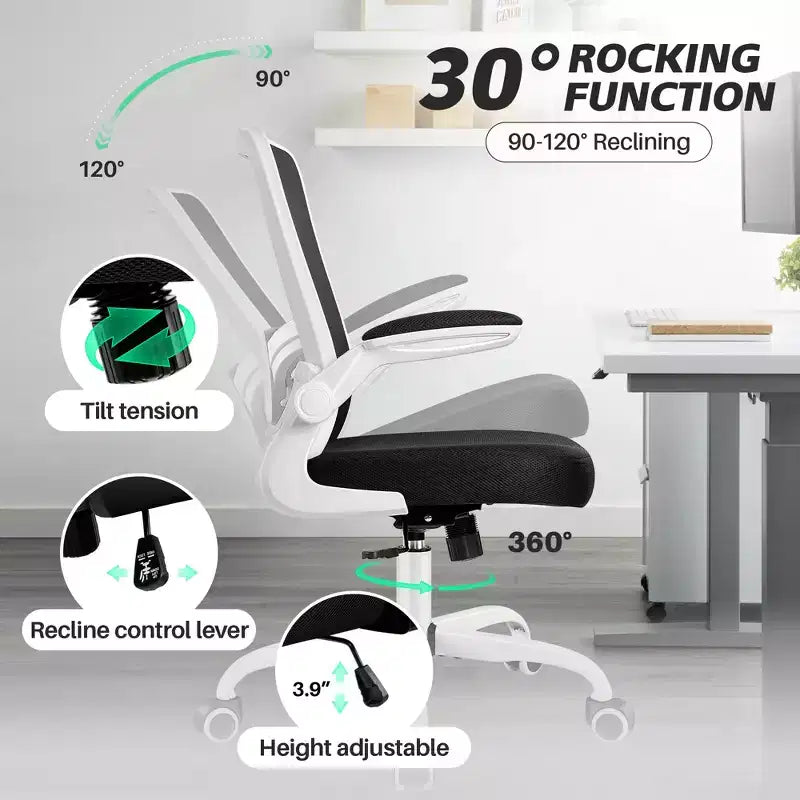 Chaise de bureau ergonomique KERDOM, Chaise d'ordinateur en maille, avec soutien lombaire, accoudoirs rotatifs et réversibles, réglable en hauteur