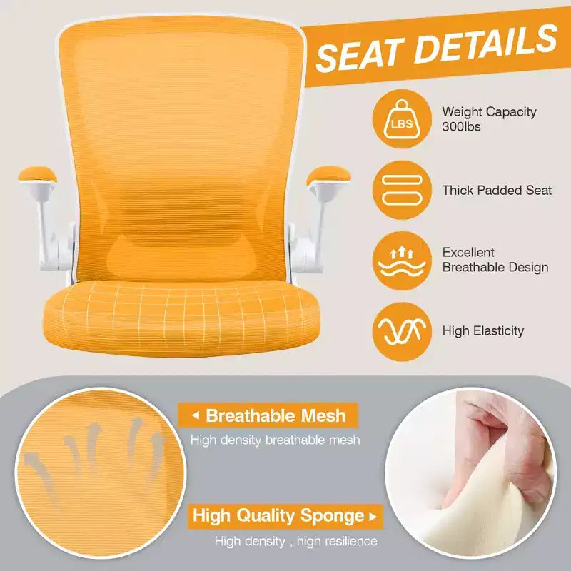 Chaise de bureau ergonomique KERDOM, Chaise d'ordinateur en maille, avec soutien lombaire, accoudoirs rotatifs et réversibles, réglable en hauteur