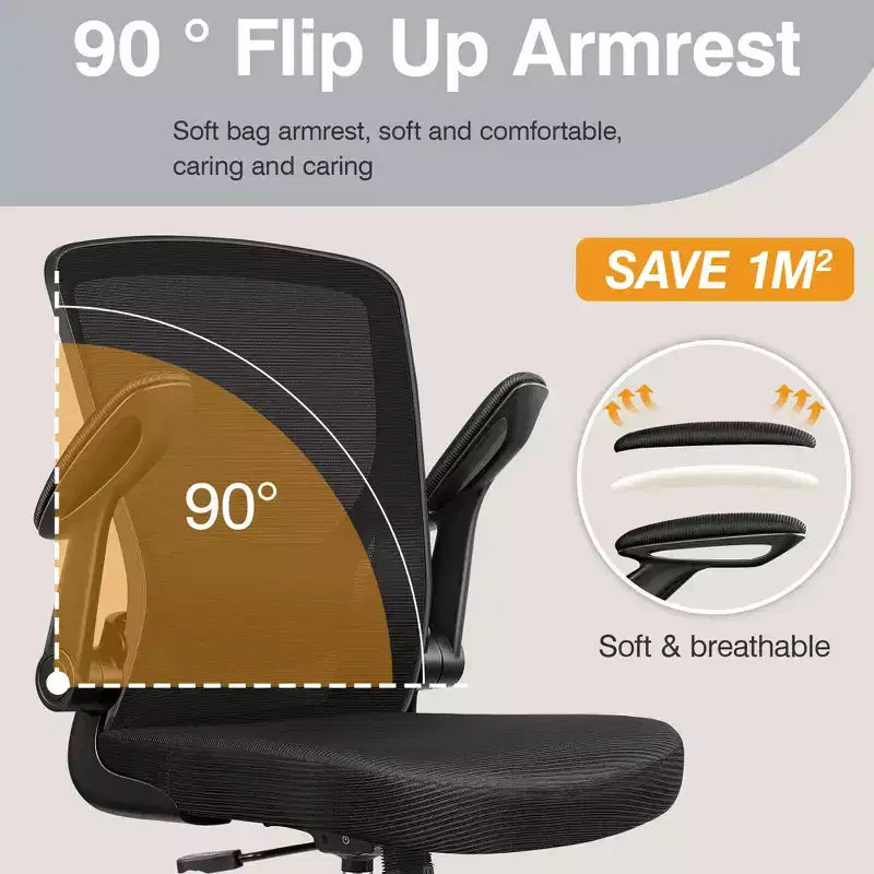 Chaise de bureau ergonomique KERDOM, Chaise d'ordinateur en maille, avec soutien lombaire, accoudoirs rotatifs et réversibles, réglable en hauteur