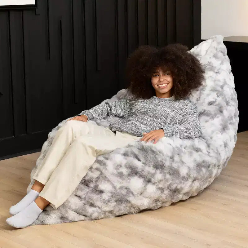 Raven-Symon Home Oreiller Saxx LoungePuff, Oreiller de Sol Géant et Chaise Longue en Fausse Fourrure