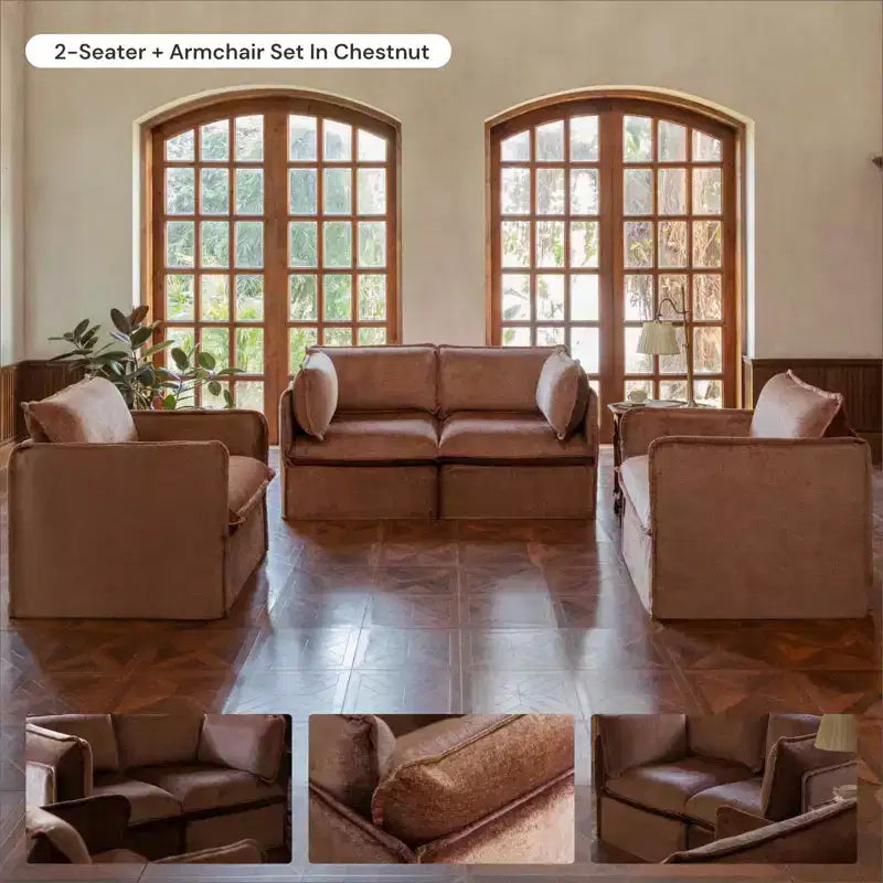 Canapé sectionnel en U Anabei modulaire lavable 6 places + pouf | Assise Deluxe+ et oreiller Cloud