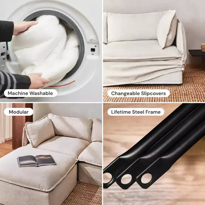 Canapé sectionnel en U Anabei modulaire lavable 6 places + pouf | Assise Deluxe+ et oreiller Cloud