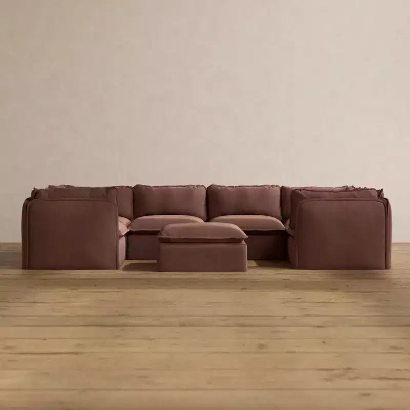 Canapé sectionnel en U Anabei modulaire lavable 6 places + pouf | Assise Deluxe+ et oreiller Cloud