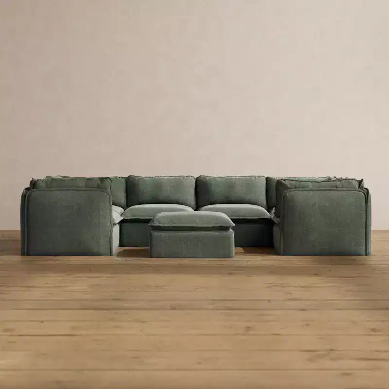 Canapé sectionnel en U Anabei modulaire lavable 6 places + pouf | Assise Deluxe+ et oreiller Cloud