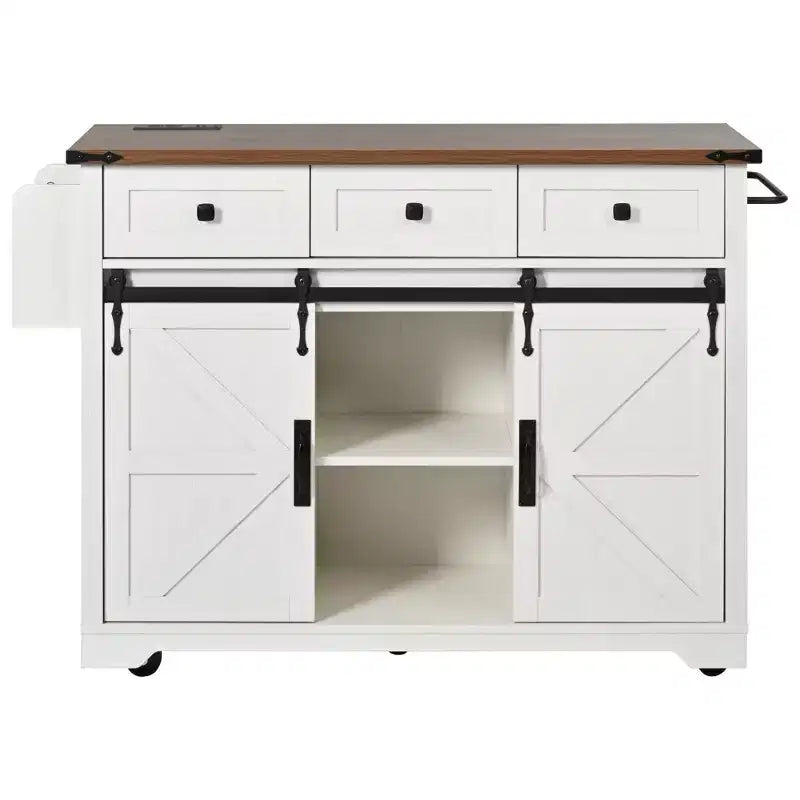 Desserte de cuisine Homy Casa avec abattant et rangement, portes coulissantes de style grange et roulettes