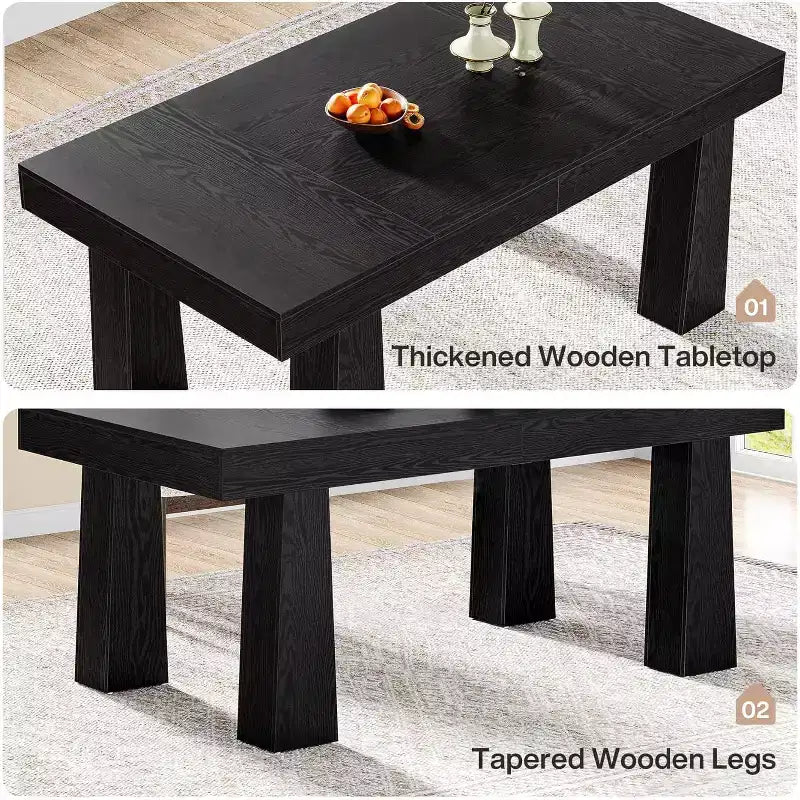 Table de salle à manger rectangulaire moderne Lantine 63'' avec pieds coniques robustes, noire, pour salle à manger, café, restaurant, montage facile.