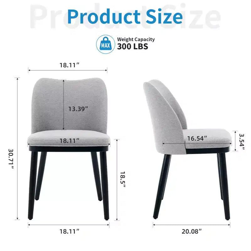 Lot de 2 chaises de salle à manger modernes en tissu rembourré, siège rembourré et pieds en bois robustes, assise confortable pour cuisine, restaurant, salon