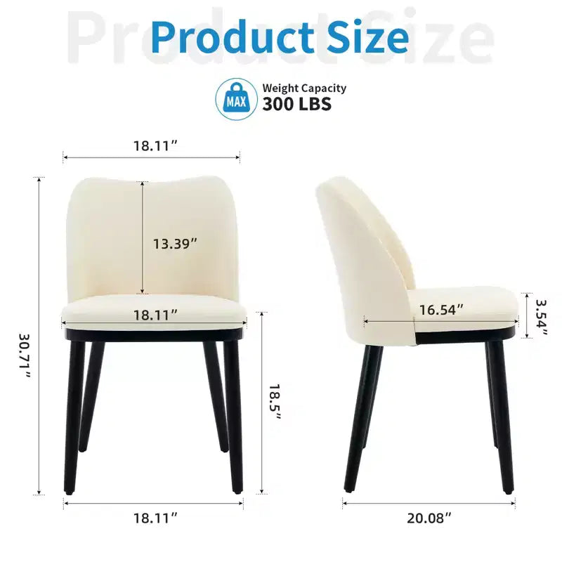 Lot de 2 chaises de salle à manger modernes en tissu rembourré, siège rembourré et pieds en bois robustes, assise confortable pour cuisine, restaurant, salon