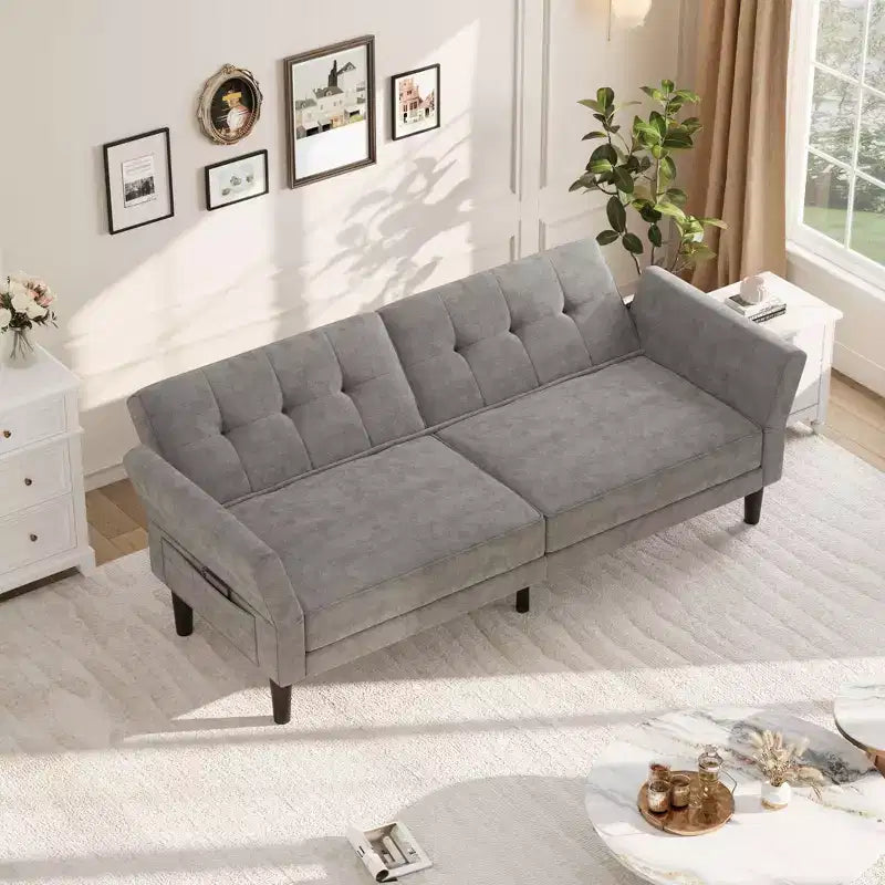 Canapé-lit futon moderne 89, dossier et accoudoirs réglables, confortable, convertible, polyvalent pour salon, chambre à coucher, appartement