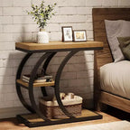 Table d'appoint Lantine pour salon, table d'appoint étroite en bois à 3 niveaux en forme de C avec rangement pour petits espaces, marron