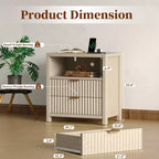 Table de chevet cannelée moderne avec station de charge, table de nuit de 50 cm, 2 tiroirs coulissants en bois, étagère ouverte, poignée en métal, pieds en bois, table d'appoint de chambre à coucher.