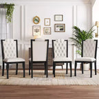 Chaises de salle à manger capitonnées GDFStudio Ziegler avec dossier haut capitonné à losanges et pieds en bois massif (lot de 4)