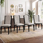 GDFStudio Ziegler Upholstered Dining Chairs with High Back Diamond Button Tufted and Solid Wood Legs (Set of 4)