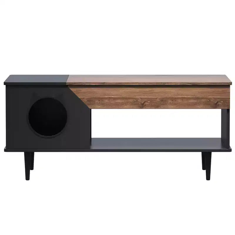 Table basse niche pour chat avec rangement, table centrale moderne style ferme 2 en 1 et condo pour chat pour salon