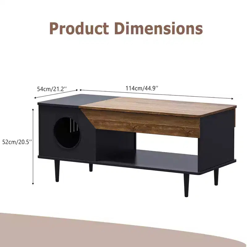 Table basse niche pour chat avec rangement, table centrale moderne style ferme 2 en 1 et condo pour chat pour salon