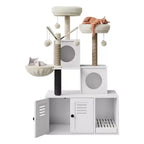 Meuble cache-litière pour chat en bois à plusieurs niveaux avec poteau à griffer et grotte pour chat, Meuble cache-litière pour chat avec poteau à griffer en sisal, Coin douillet