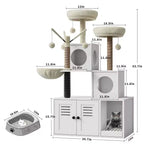 Meuble cache-litière pour chat en bois à plusieurs niveaux avec poteau à griffer et grotte pour chat, Meuble cache-litière pour chat avec poteau à griffer en sisal, Coin douillet