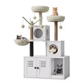 Multi-Level Wooden Cat Litter Tray Cabinet with Scratching Post & Cat Cave, Hidden Cat Litter Furniture with Sisal Scratching Post, Cuddling Place