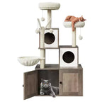 Meuble cache-litière pour chat en bois à plusieurs niveaux avec poteau à griffer et grotte pour chat, Meuble cache-litière pour chat avec poteau à griffer en sisal, Coin douillet