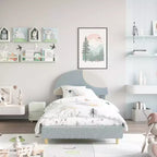 Lit enfant avec tête de lit capitonnée, design en forme d'arche, lit plateforme mignonne de princesse pour filles/garçons, support à lattes en bois