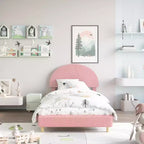 Lit enfant avec tête de lit capitonnée, design en forme d'arche, lit plateforme mignonne de princesse pour filles/garçons, support à lattes en bois