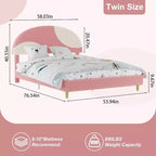 Lit enfant avec tête de lit capitonnée, design en forme d'arche, lit plateforme mignonne de princesse pour filles/garçons, support à lattes en bois