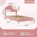 Lit enfant avec tête de lit capitonnée, design en forme d'arche, lit plateforme mignonne de princesse pour filles/garçons, support à lattes en bois