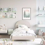 Lit enfant avec tête de lit capitonnée, design en forme d'arche, lit plateforme mignonne de princesse pour filles/garçons, support à lattes en bois