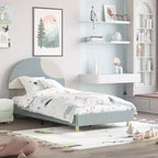 Lit enfant avec tête de lit capitonnée, design en forme d'arche, lit plateforme mignonne de princesse pour filles/garçons, support à lattes en bois